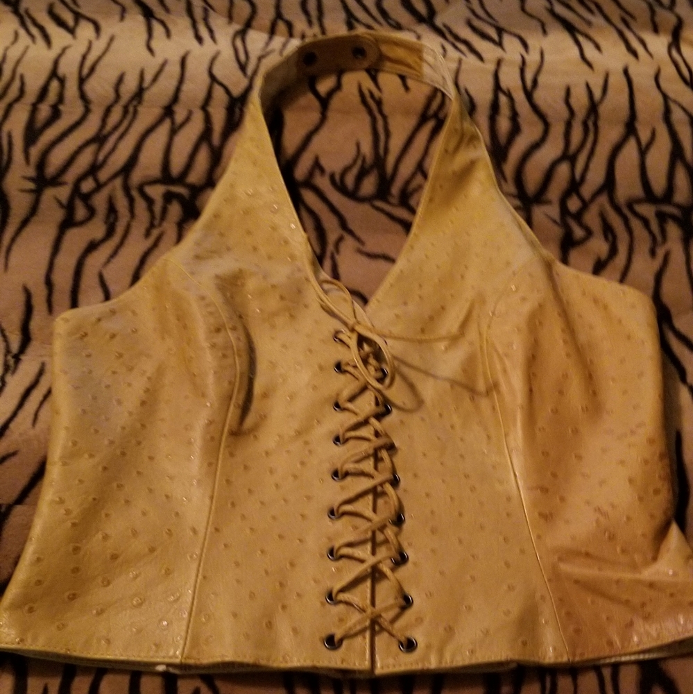 Genuine leather halter back vest